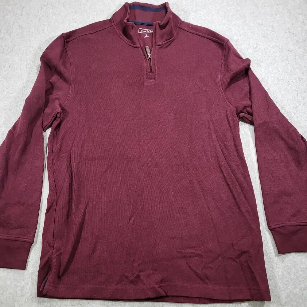 Club Room Mens Large Maroon 1/4 Zip French Rib Long Sleeve‎ Pullover Sweater